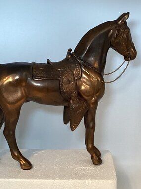 Vintage Bronze Toned Horse Statue Saddle & Bridle Western Decor Accent 10"